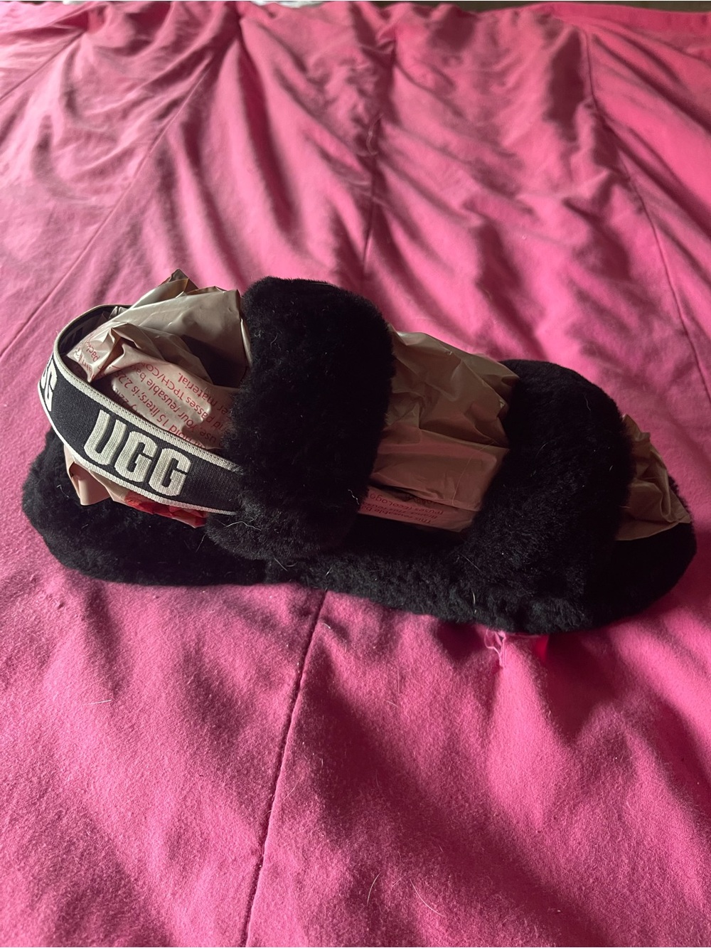 UGG Black Fluff Slide with Branded Elastic Heel Strap